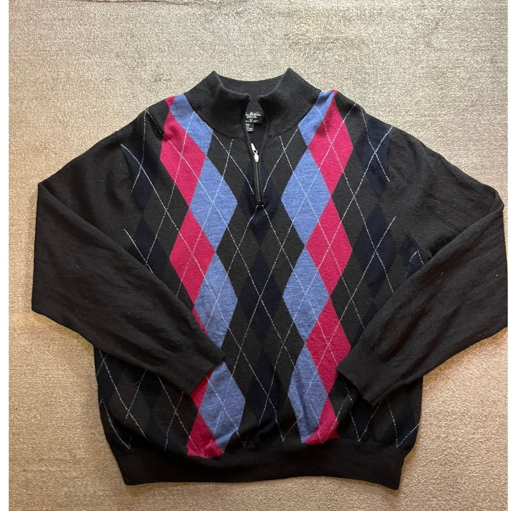 Brooks Brothers Saxxon Wool Argyle Quarter Zip Sweater Mens fits Small/Medium
